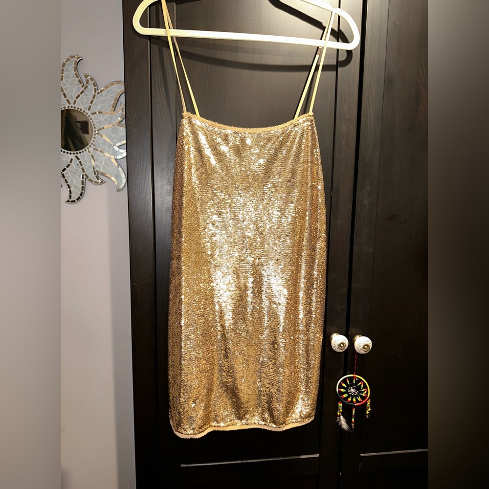 Free people gold sequin shift dress